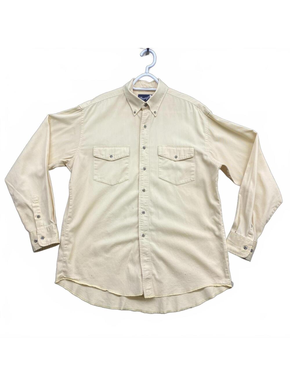 VTG Wrangler Long Sleeve Button Down Shirt Men's 16.5 X-Long Tails Large Yellow